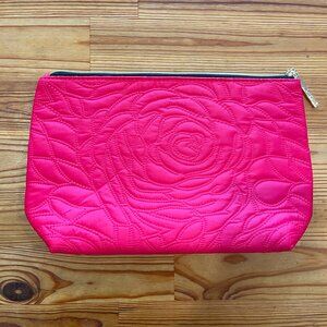 NWOT Lancome Satin Pink Rose Embroidered Makeup Bag